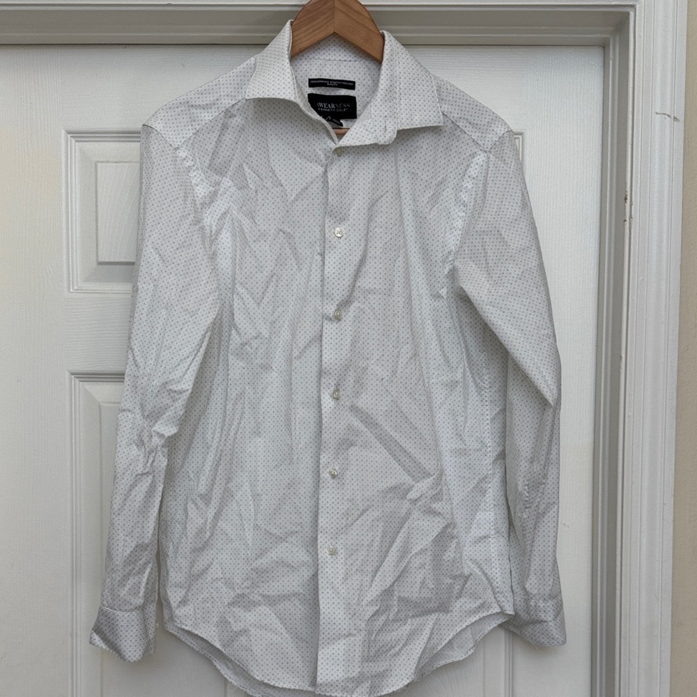 Kenneth Cole White Patterned Dress Shirt